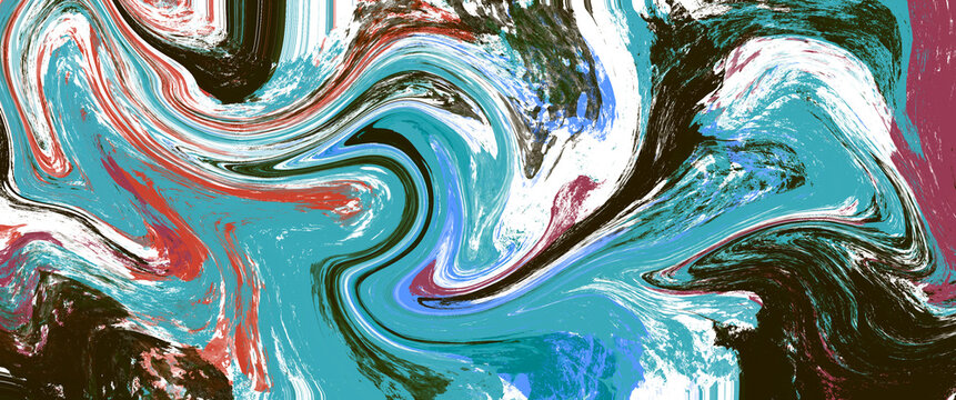 Ocean Abstract marble background with many colors, psychedelic texture made with mixed paint, motion flow of watercolor painting, creative wallpaper for print