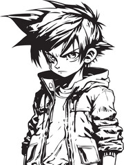 Illustration of a cartoon anime boy kids sketch