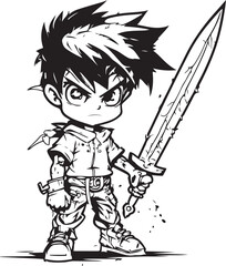 Illustration of a cartoon with sword sketch