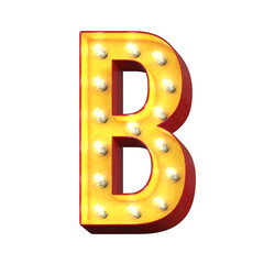 Light bulb glowing font, 3d alphabet character, 3d rendering, letter B
