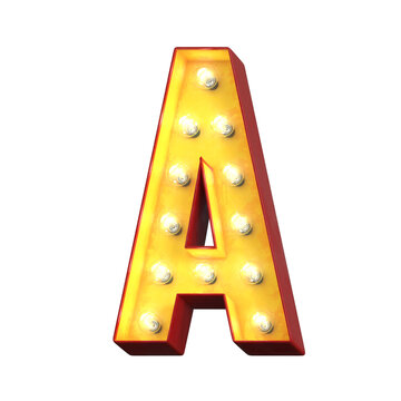 Light Bulb Glowing Font, 3d Alphabet Character, 3d Rendering, Letter A