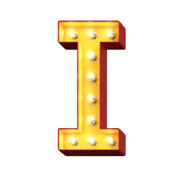 Light bulb glowing font, 3d alphabet character, 3d rendering, letter I