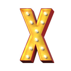 Light bulb glowing font, 3d alphabet character, 3d rendering, letter X