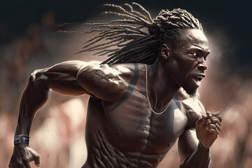 Fototapeta na wymiar ultra realistic sprinter running through finish line 