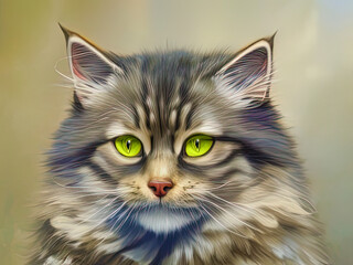 Siberian Cat Portrait, Generative AI