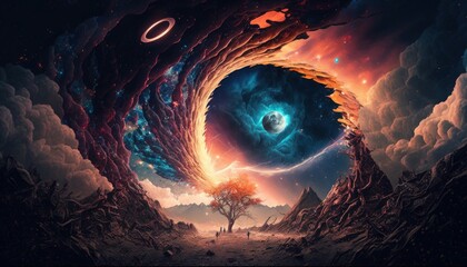  Abstract outer space endless nebula galaxy background, ai generative