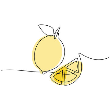 recommend clip art: Lemon with cut piece vector. One line continuous hand drawn illustration. Minimal linear silhouette. Citrus fruit icon. Minimal design, print, banner, card, wall art poster, brochure, logo, menu.