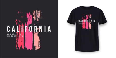 California, Los Angeles t-shirt design. T shirt print design with palm tree. T-shirt design with typography and tropical palm tree for tee print, apparel and clothing. Vector - 569172107