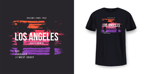 California, Los Angeles t-shirt design. T shirt print design with palm tree. T-shirt design with typography and tropical palm tree for tee print, apparel and clothing. Vector - 569172175