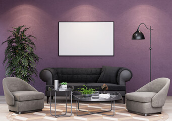 Mock up poster frame in modern interior fully furnished rooms