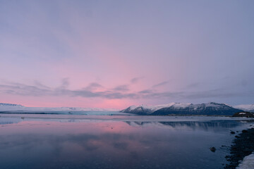 iceberg in the water, Floating Glaciers, beautiful pink sunset
