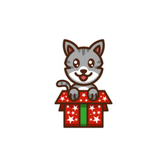 cat in a gift cute logo