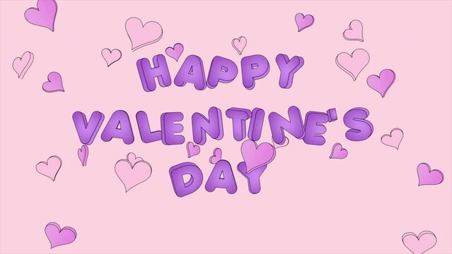 Happy Valentine's Day, cartoon animation 3D with title and hearts