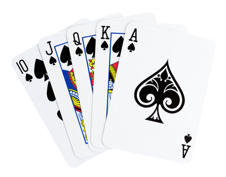 Royal flush playing cards isolated on transparent background. Png format	
