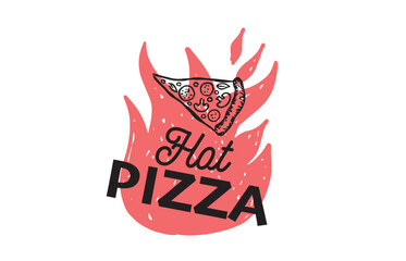 Hot Pizza, hand drawn illustrations, vector.