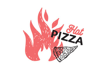 Hot Pizza, hand drawn illustrations, vector.