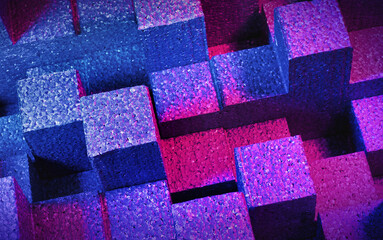 City style, sound diffuser foam texture in a purple, artistic aesthetic. Material used in construction for sound proofing music recording, studios. Ideal as a music recording background