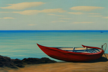 Naklejka na ściany i meble Boat At The Sea Beach Painting