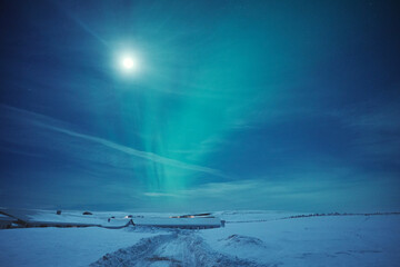 blue sky and clouds with aurora, northern lights in Iceland