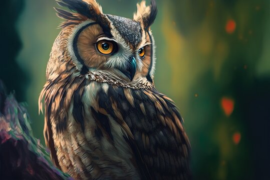 Illustration in the manner of a digital painting of a bird owl Generative AI