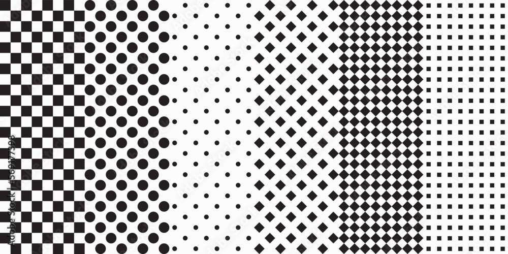 Fototapete set of six simple and black and white patterns. set of polka dots and checkers. vector print for sur