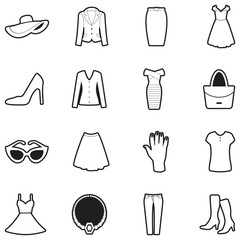 Women Fashion Icons. Line With Fill Design. Vector Illustration.