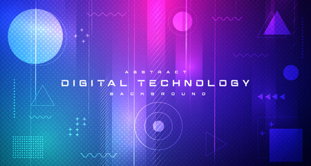 Digital technology banner blue pink background concept, cyber technology light effect, abstract tech, innovation future data, internet network, Ai big data, lines dots connection, illustration vector