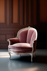 Un fauteuil confortable en velourd style classique avec des boiserie en arrière plan - generative AI