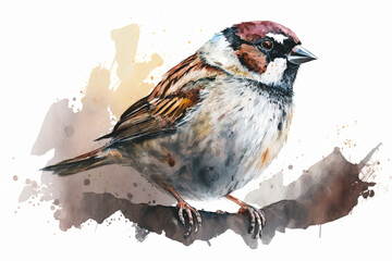 Isolated, Watercolor Sparrow vector, Colored Drawing, watercolor sparrow on white background, Generative Ai
