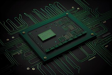 black semiconductor chips and Rectangular chips on green board,illstration generative ai content by Midjourney