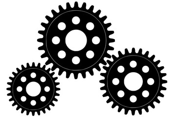 Abstract vector background with a set of gears in motion of different sizes. The concept of organization and joint work for success	