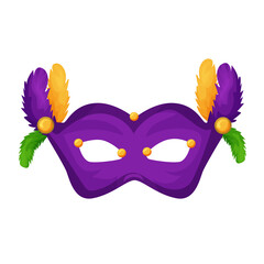 Venetian mask with feathers. mardi gras. mask for carnival, masquerade on a transparent background