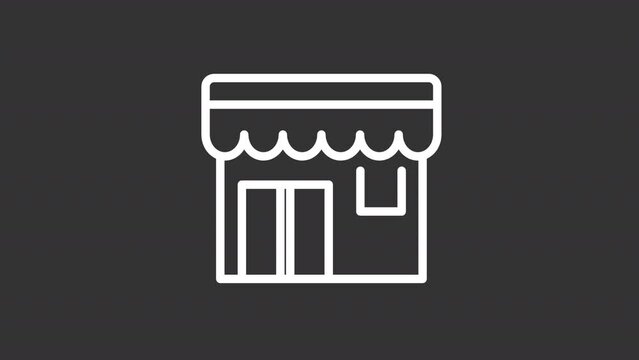 Animated shop white line icon. Small business. Local market. Loop HD video with chroma key, alpha channel on transparent background, black solid background. Outline motion graphic animation