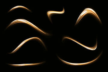 Light gold Twirl. Curve light effect of gold line. Luminous gold circle. Abstract light speed motion effect.