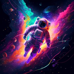 Fototapeta na wymiar digital painting of an astronaut floating in space. generative ai.