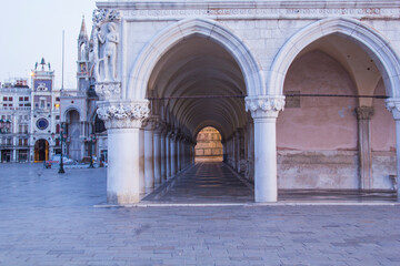Beautiful view of the arch of Doge's Palace on Piazza San Marco in Venice, Italy