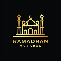 Fototapeta premium Ramadan logo. Mosque golden logo design vector illustration