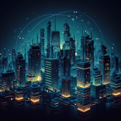 smart city at night, application development concept, smart city, Internet of things, smart life, information technology, generative ai