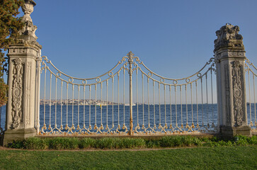 Bosporus view from Dolmabahce Palace garden in Istanbul, Turkey 