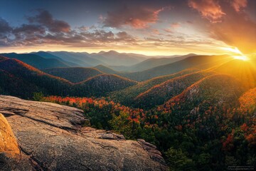 Obraz na płótnie Canvas Scenic sunrise over Linville Gorge Wilderness in North Carolina. Generative AI