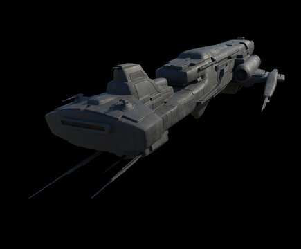 Light Attack Space Ship on Black Background - Front View, 3d digitally rendered science fiction illustration