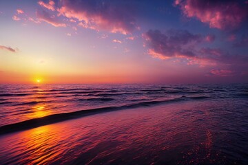 Fototapeta na wymiar Calm colored sea and sky at sunset. Generative AI