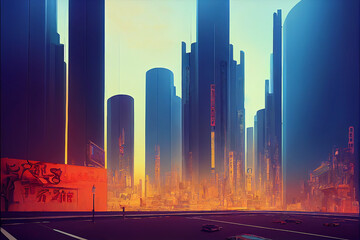 futuristic dystopic city big buildings