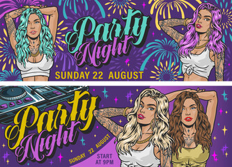 Obraz premium Night party colorful banners set