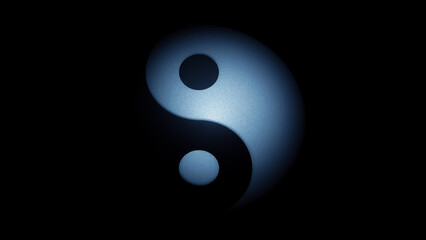 Metallic Ying Yang symbol with effects on a black background