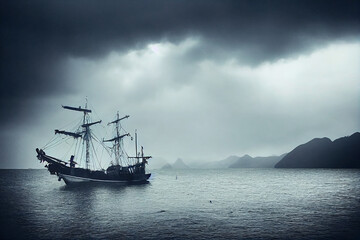 ship on the ocean storm
