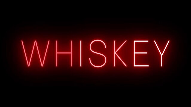 Glowing red retro neon sign for WHISKEY