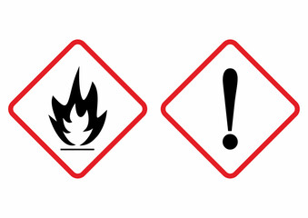 set danger sign, rhombus frame, risk of ignition, beware flammable, web symbols, vector icon