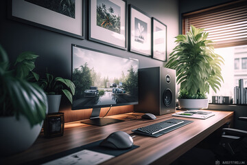 Fototapeta na wymiar home interior with workplace Generative Ai