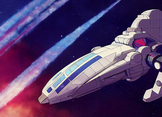 colorful space and spaceships